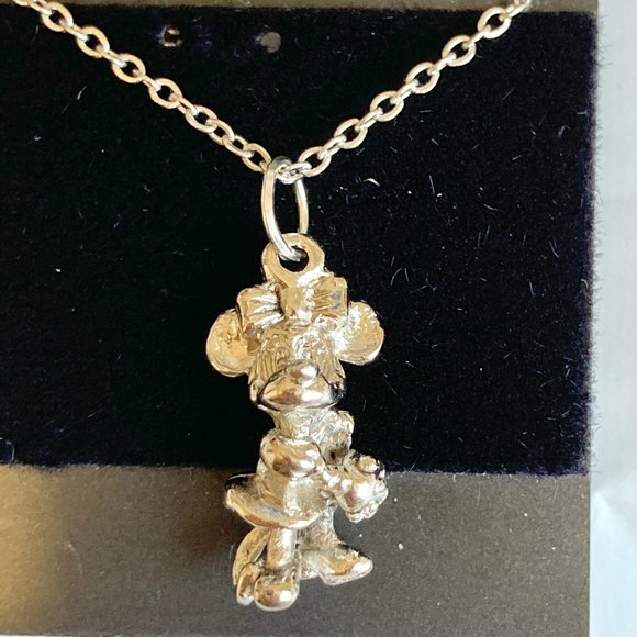 Silver Minnie Mouse Necklace Vintage Pendant Plated 18" Disney Disneyana Mickey - Picture 4 of 9